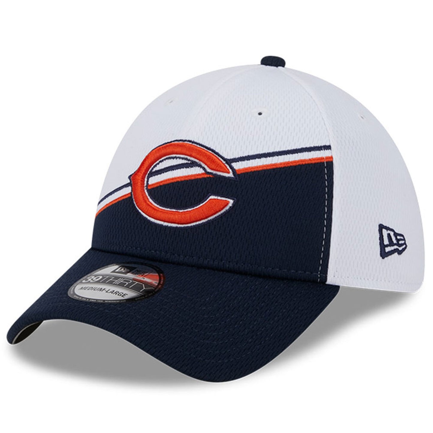 Men's Chicago Bears Secondary Logo New Era White/Navy 2023 Sideline 39THIRTY Flex Hat