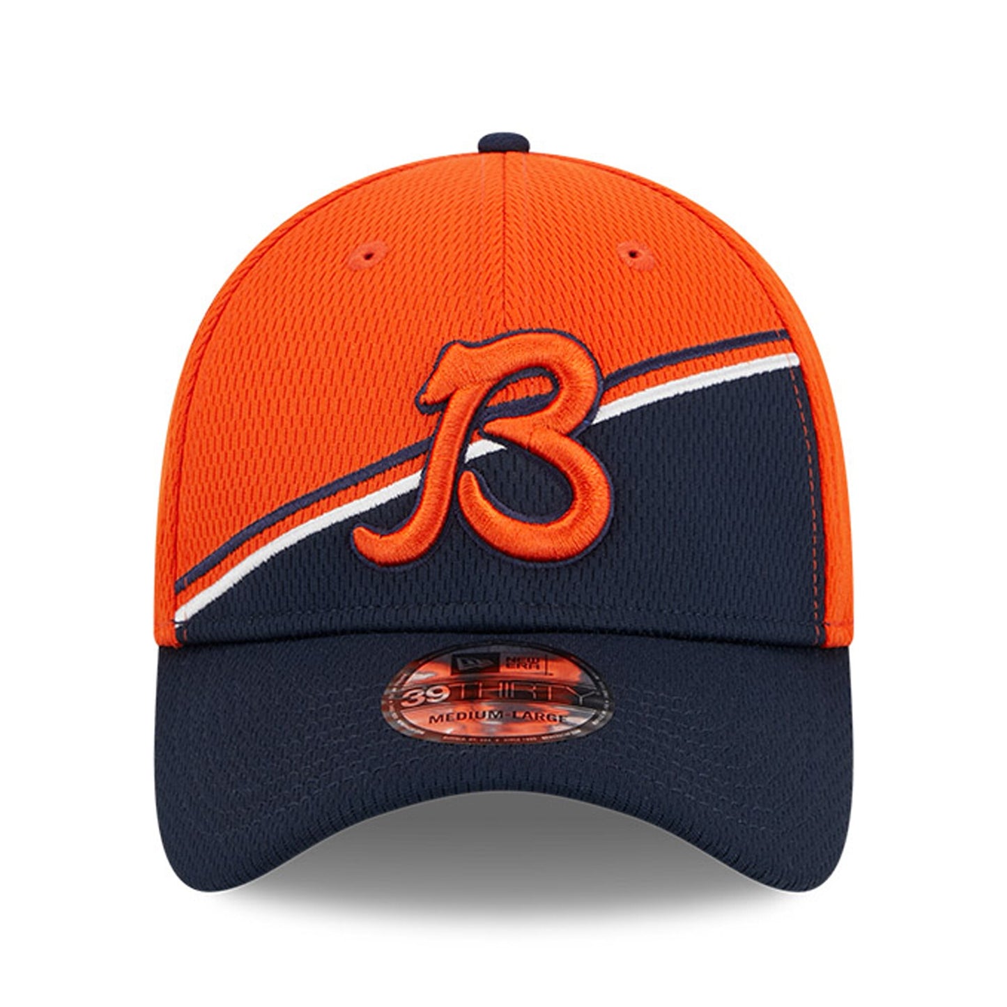 Men's Chicago Bears Historical Logo New Era Orange/Navy 2023 Sideline 39THIRTY Flex Hat