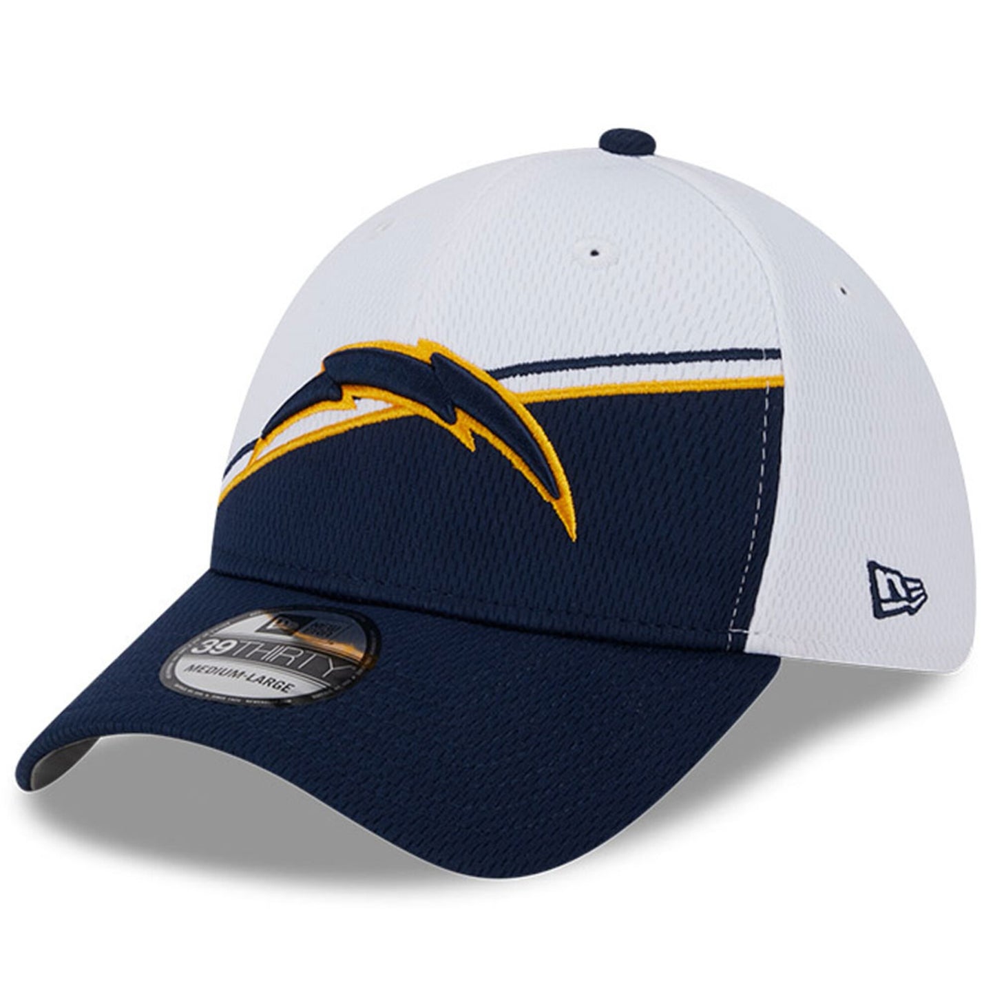 Men's Los Angeles Chargers Primary Logo New Era White/Navy 2023 Sideline 39THIRTY Flex Hat