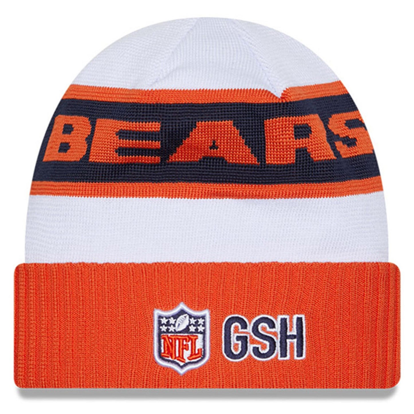 Men's Chicago Bears New Era White/Orange 2023 Sideline Alternate Logo Tech Cuffed Knit Hat