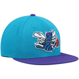 Men's Charlotte Hornets Mitchell & Ness 2 Tone Teal/ Purple Hardwood Classics 2.0 Snapback Adjustable Hat - Pro Jersey Sports