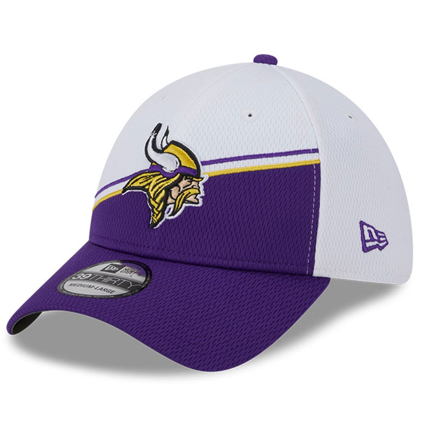 Men's Minnesota Vikings Primary Logo New Era White/Purple 2023 Sideline 39THIRTY Flex Hat