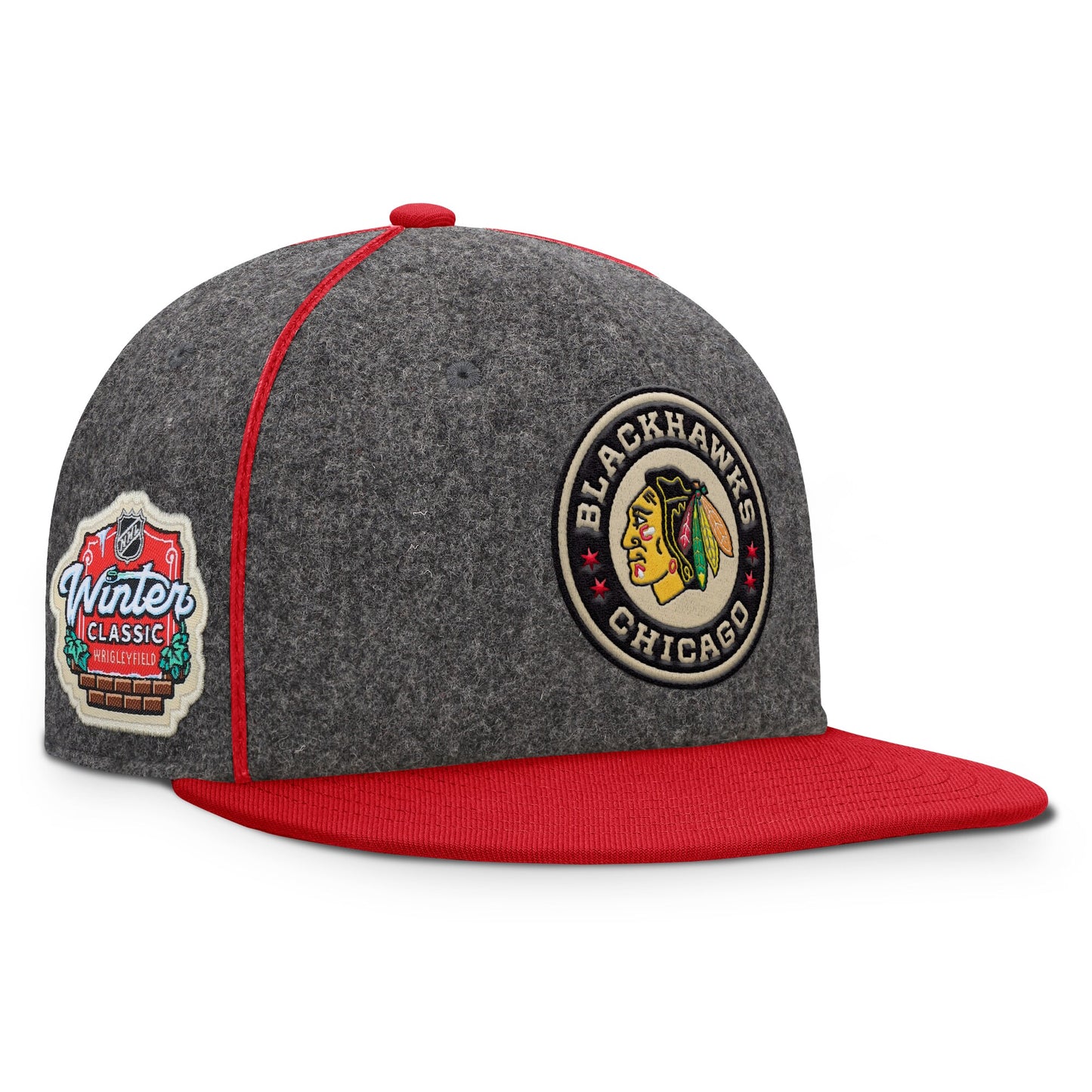 Men's Chicago Blackhawks Fanatics Heather Gray/Red 2025 NHL Winter Classic Novelty Strapback Hat