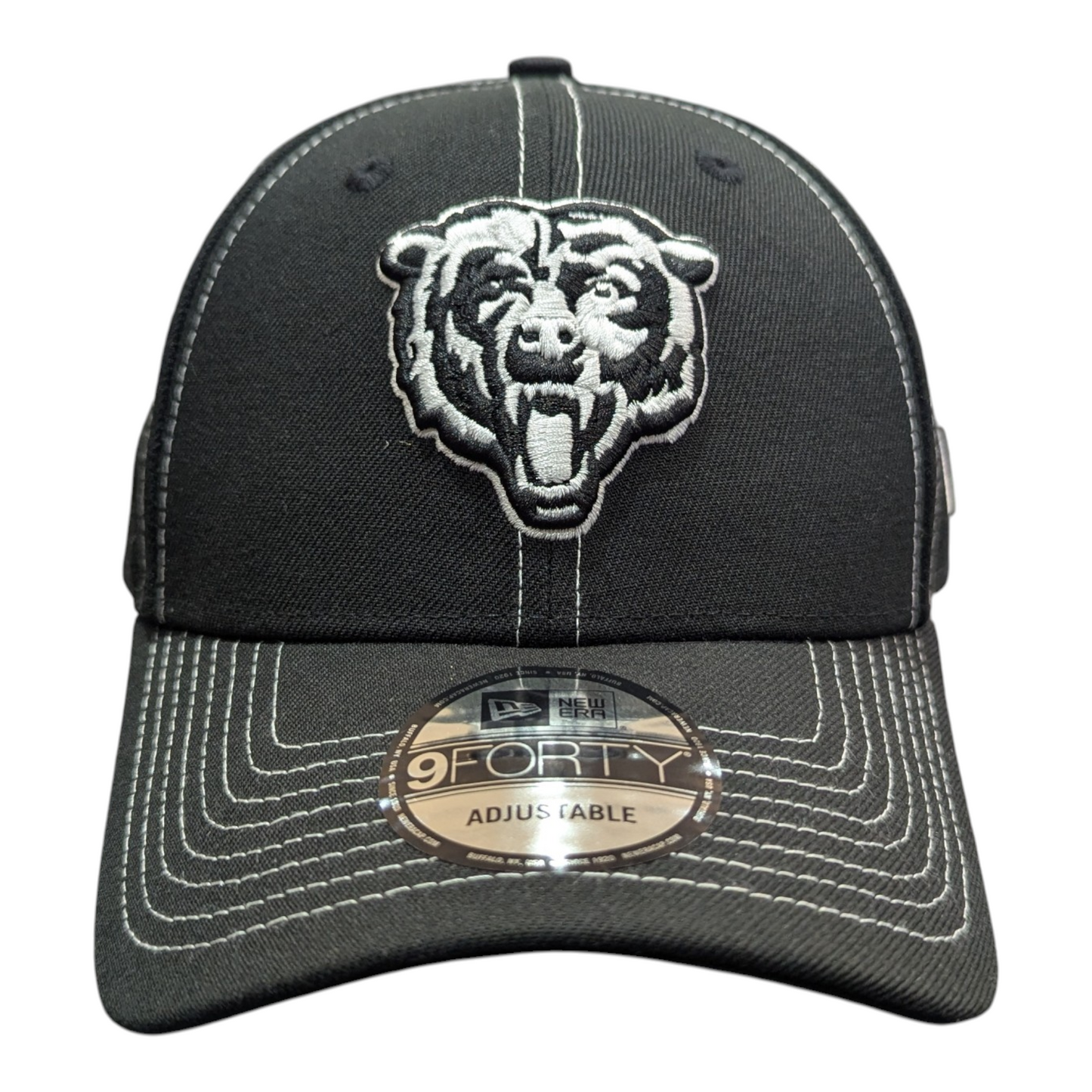 Chicago Bears New Era Navy Black and White Stitch 9FORTY Adjustable Hat - Pro Jersey Sports