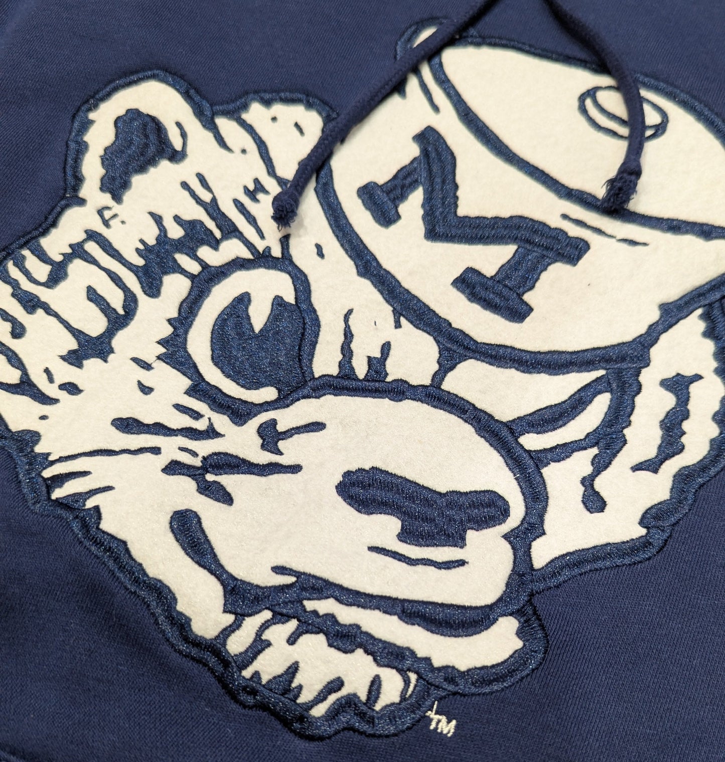 Men's Michigan Wolverines Mitchell & Ness Navy Playoff Win Lightweight Fleece Hoodie