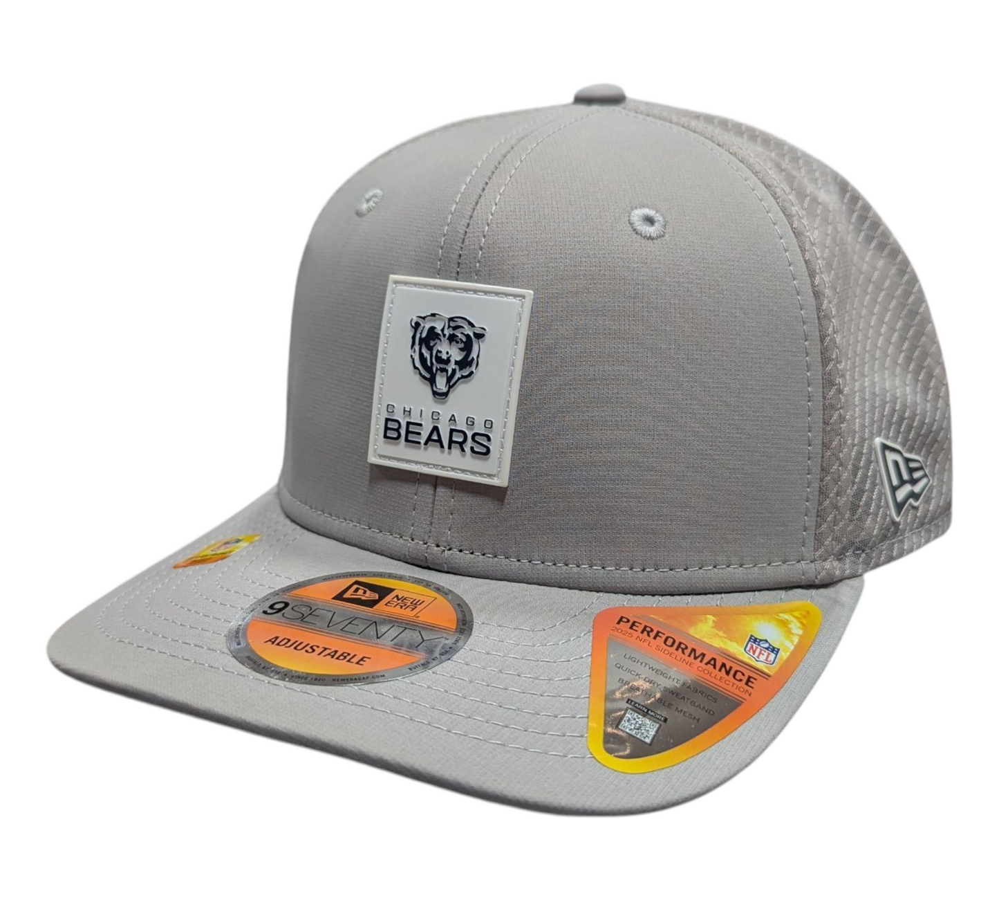 Men's Chicago Bears New Era Gray 2025 NFL Primary Logo Sideline Heat 9SEVENTY Adjustable Hat - Pro Jersey Sports
