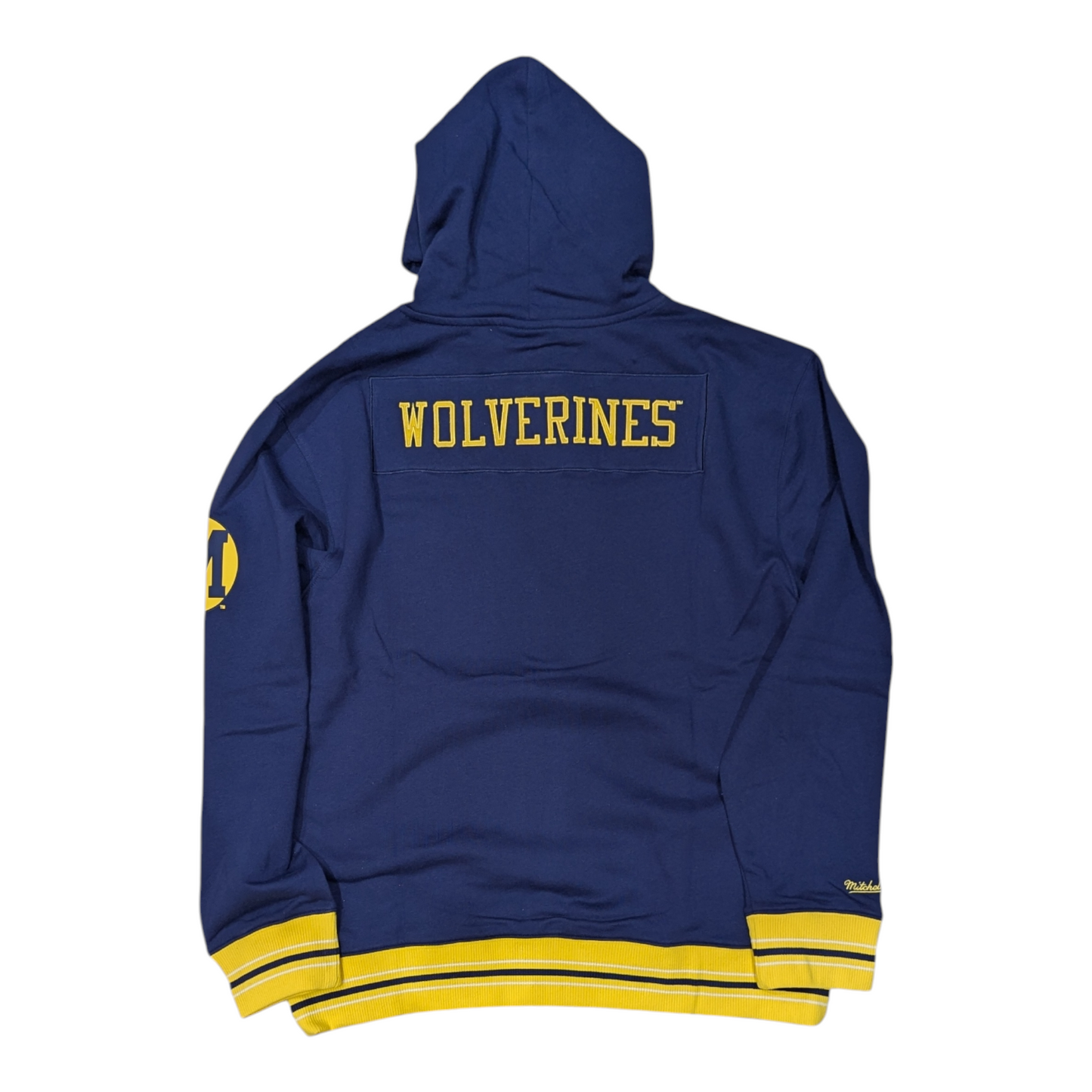 Men's Michigan Wolverines Mitchell & Ness Navy Playoff Win Lightweight Fleece Hoodie