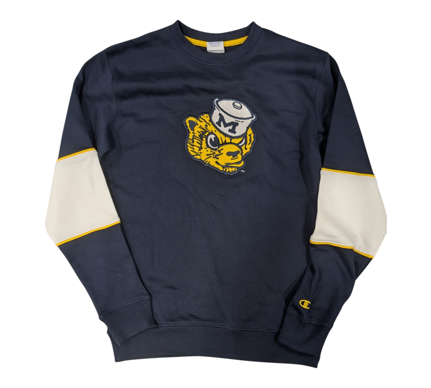 Mens Michigan Wolverines Navy Vintage Logo Champion Crewneck Sweatshirt - Pro Jersey Sports