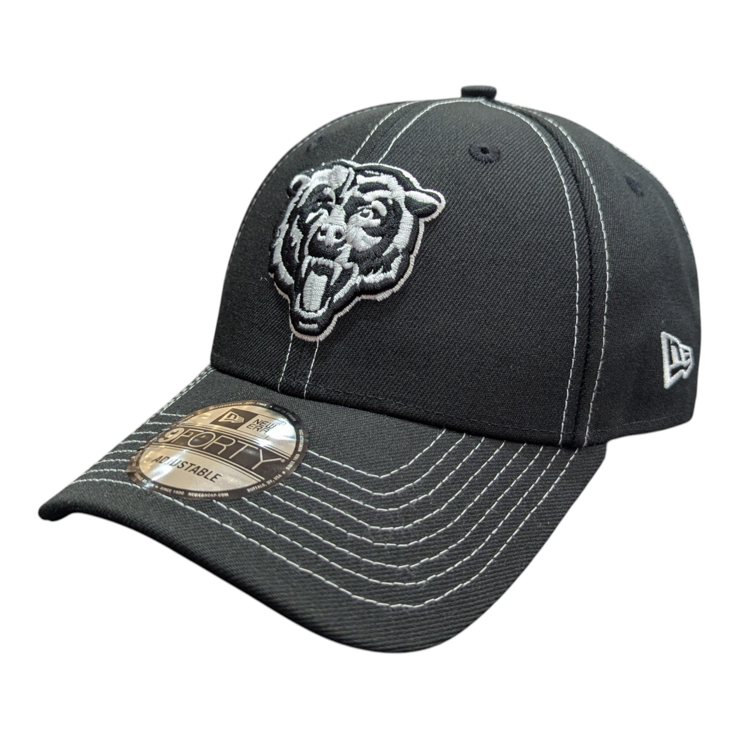 Chicago Bears New Era Navy Black and White Stitch 9FORTY Adjustable Hat - Pro Jersey Sports