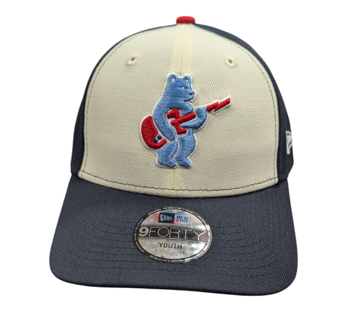 Youth Chicago Cubs Alternate 2 Guitar Bear 9FORTY Adjustable Chrome/Navy Blue Cap By New Era - Pro Jersey Sports