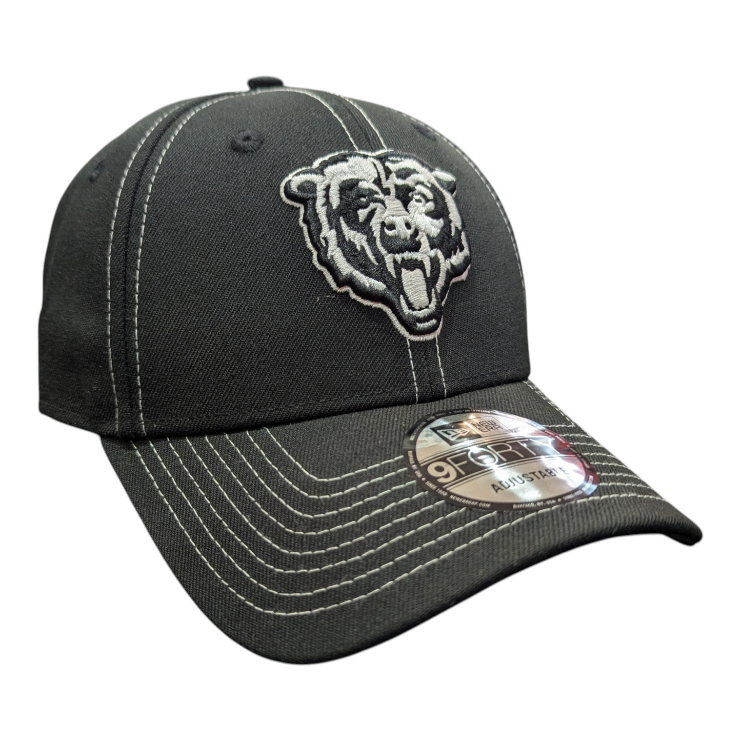 Chicago Bears New Era Navy Black and White Stitch 9FORTY Adjustable Hat - Pro Jersey Sports