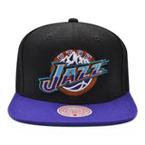 Men's Mitchell & Ness Utah Jazz NBA Core Basic 2 Tone Black/Purple Hardwood Classics Snapback Hat - Pro Jersey Sports