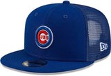 Chicago Cubs Bullseye Logo New Era Blue 9FIFTY Mesh Trucker Snapback Hat - Pro Jersey Sports