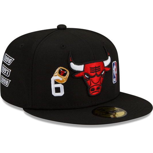 Men's Chicago Bulls New Era Black 6 Time Champions Count The Rings 59FIFTY Fitted Hat