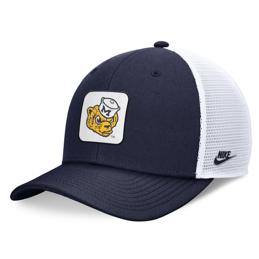 Michigan Wolverines Nike Legacy Rise Mascot Trucker Adjustable Hat - Navy/White