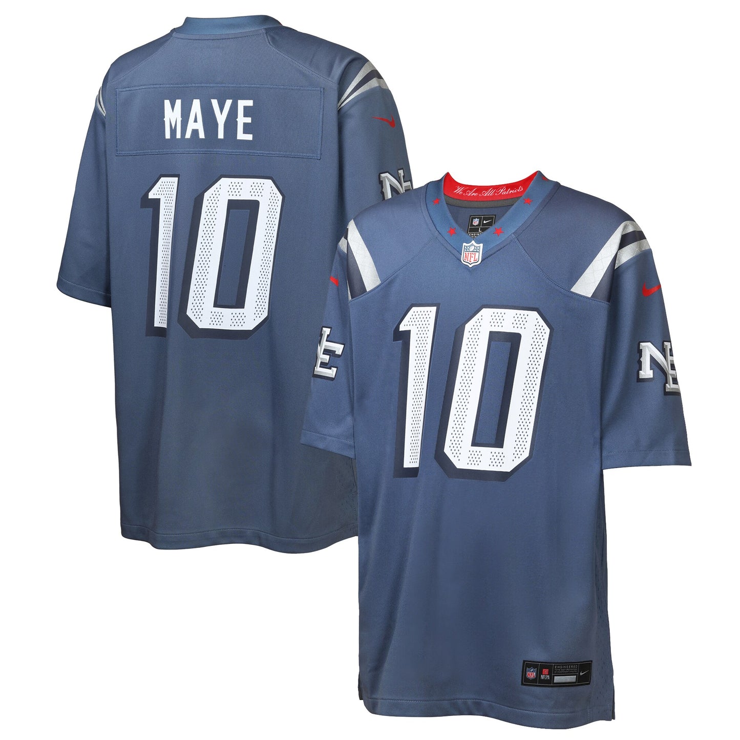 Youth Drake Maye New England Patriots Storm Blue Rivalries Collection Nike Game Jersey