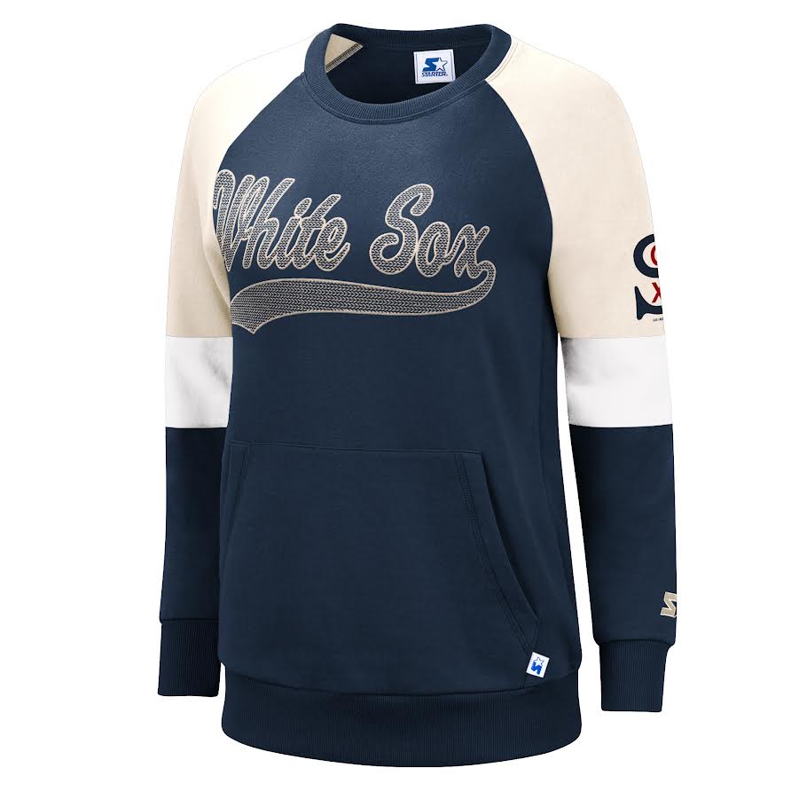 Women's Chicago White Sox Starter Cooperstown Collection Navy and Cream Crew Neck Sweatshirt