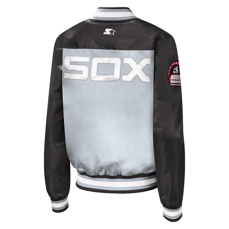 Women's Chicago White Sox Starter Cooperstown Collection Black Batterman Satin Button Down Jacket