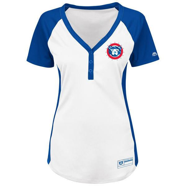 Chicago Cubs Women's Cooperstown Collection League Diva V-Neck Henley T-Shirt - White