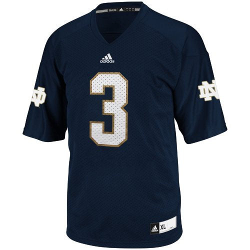 NCAA adidas Notre Dame Fighting Irish #3 Replica Football Jersey - Navy Blue