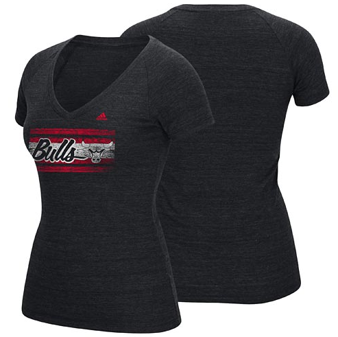 Womens Chicago Bulls Woodgrain Strip Tri-Blend T-Shirt