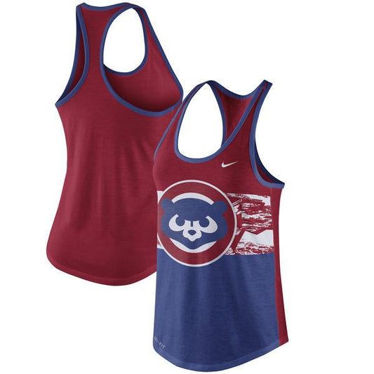 Women's Nike Chicago Cubs Cooperstown Collection Tri-Blend Racerback Performance Tank Top
