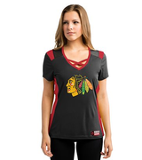 Women's Chicago Blackhawks Draft Me Short Sleeve Criss-Cross Deep V-Neck Tee - Pro Jersey Sports