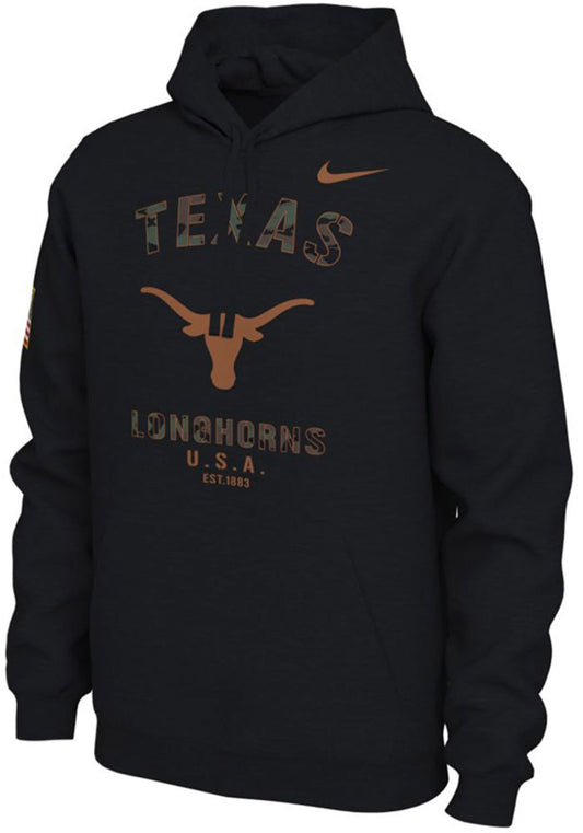 Nike Texas Longhorns Mens Black Camo Veterans Day Long Sleeve Hoodie