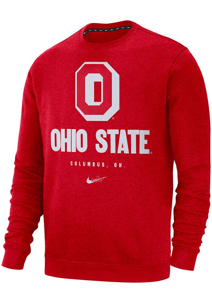 Men's Ohio State Buckeyes Red Nike College Club Fleece Crew Neck Sweatshirt