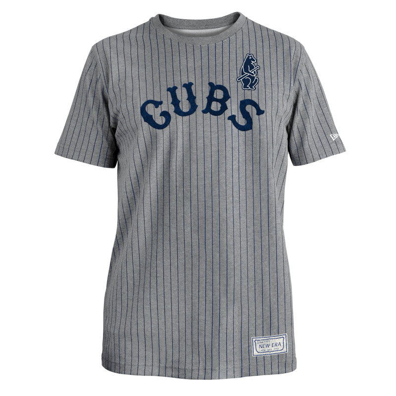 Men's Chicago Cubs Gray 1914 Navy Pinstripe Collection New Era Tee