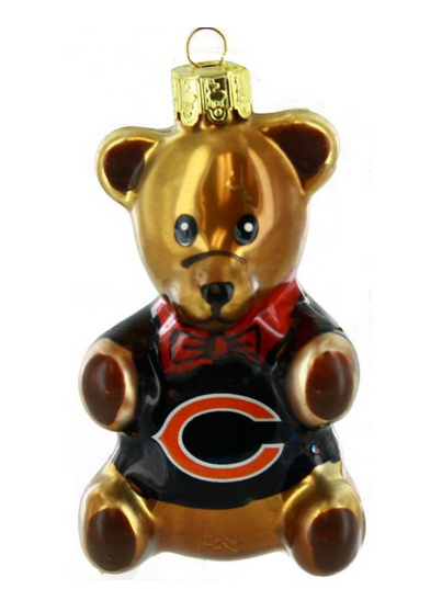 Chicago Bears 3.5" Blown Glass Teddy Bear Ornament