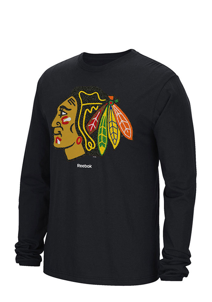 Chicago Blackhawks Sweater Emblem Logo L/S T Shirt-Black