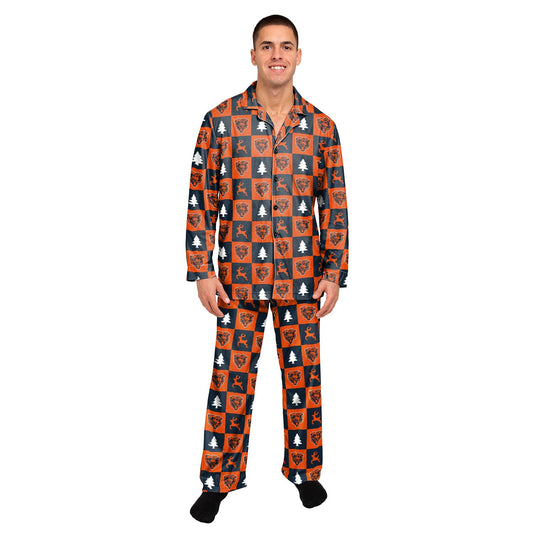 Men's Chicago Bears Patches Button Up Pajama Set By FOCO
