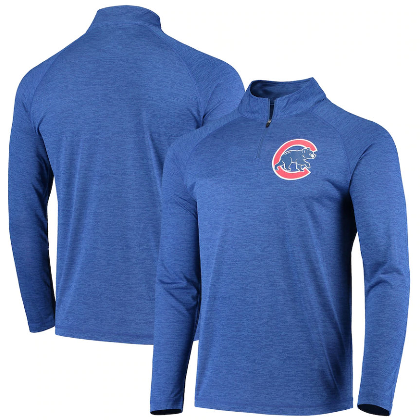 Men's Chicago Cubs Fanatics Branded Royal Iconic Striated Primary Logo Raglan Quarter-Zip Pullover Jacket