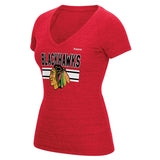 Women's Chicago Blackhawks Reebok Red Bevel Stacked V-Neck Tee - Pro Jersey Sports