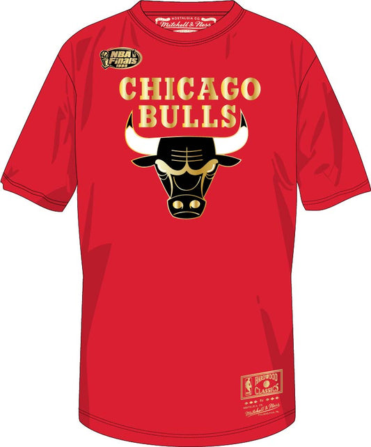 Mens Chicago Bulls Red 1998 NBA Finals Mist Gold Mitchell And Ness Tee