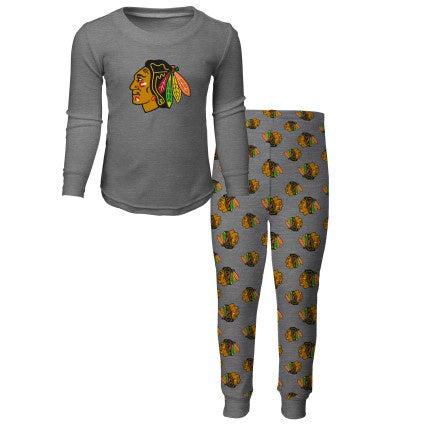 Chicago Blackhawks Child Gray Long Sleeve Tee and Pant Sleep Set