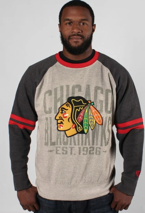 Men's Chicago Blackhawks Cruise Crewneck Fleece Sweatshirt w/ Raglan Sleeves Old Time Hockey