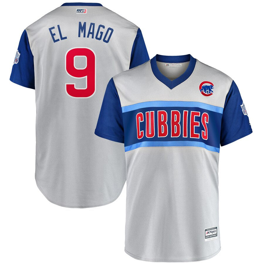 Men's Chicago Cubs Javier Baez "El Mago" Majestic Gray 2019 MLB Little League Classic Replica Player Jersey