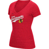 Women's Chicago Blackhawks CCM Red Tri Blend Tail Sweep Slide Tee - Pro Jersey Sports
