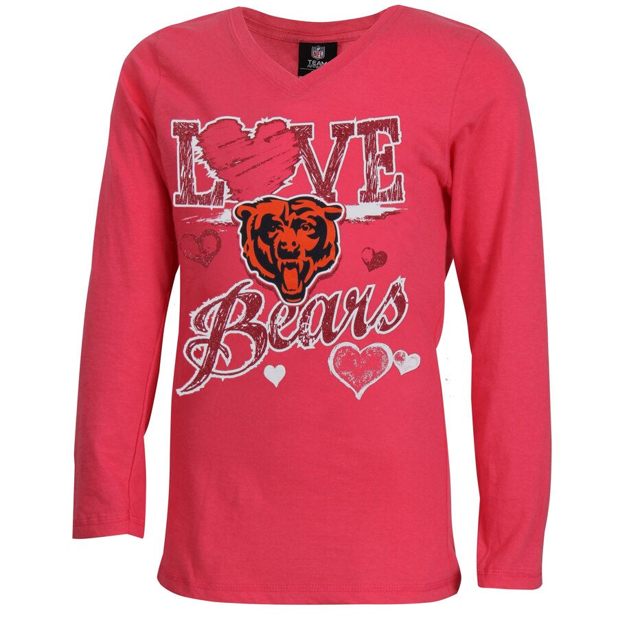 Chicago Bears Youth Girls Baby Jersey V-Neck Long Sleeve T-Shirt - Pink