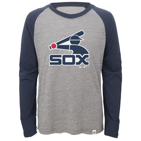 Youth MLB Chicago White Sox Majestic Gray Two to One Margin Long Sleeve Raglan T-Shirt