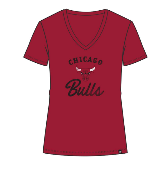 Womens Chicago Bulls Red '47 NBA Spirit Script V-Neck Short Sleeve T-Shirt