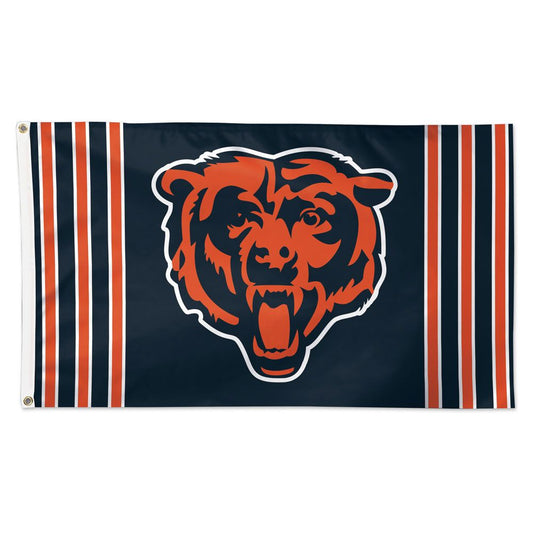 Chicago Bears 3x5 Bear Head With Stripes Navy Deluxe Flag