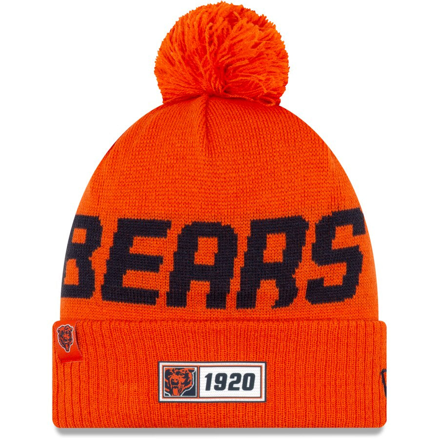 Men's Chicago Bears New Era Orange 2019 NFL Sideline Road Reverse Sport Knit Hat - Head