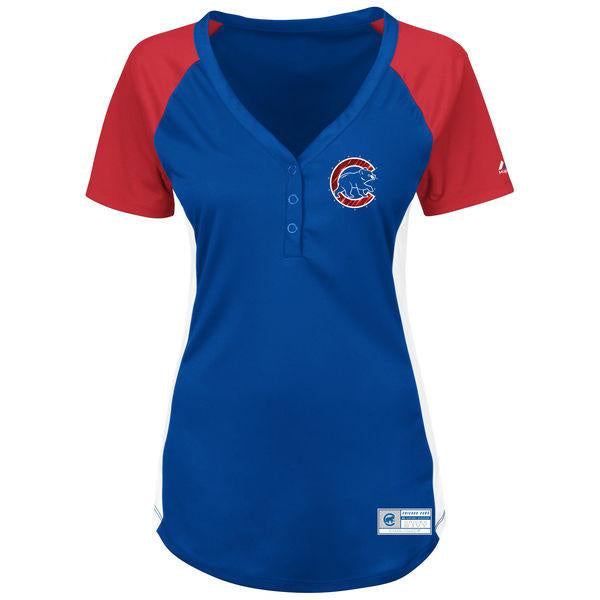 Women's Chicago Cubs Royal/Red League Diva Henley Performance T-Shirt