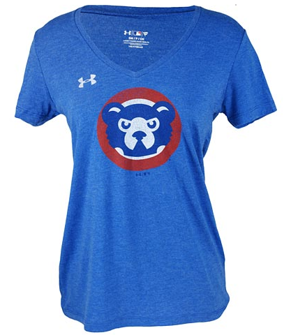 Women's Chicago Cubs Under Armour Heathered Royal Cooperstown Collection 1990's Logo Performance Tri-Blend V-Neck T-Shirt