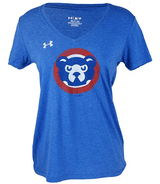 Women's Chicago Cubs Under Armour Heathered Royal Cooperstown Collection 1990's Logo Performance Tri-Blend V-Neck T-Shirt - Pro Jersey Sports
