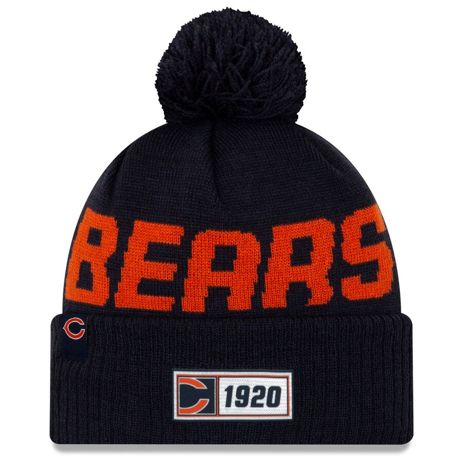 Men's Chicago Bears New Era Navy 2019 NFL Sideline Road Official Logo Sport Knit Hat