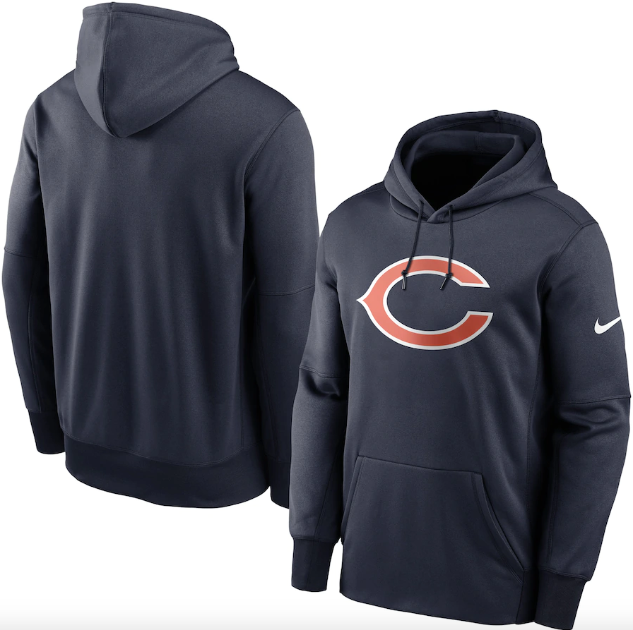 Men's Chicago Bears Nike Navy Fan Gear Primary Logo Therma Performance Pullover Hoodie